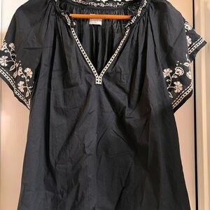 Old Navy Black Blouse with White Embroidery